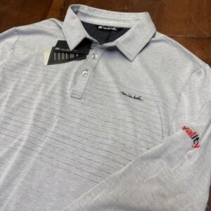 New Travis Mathew Top Dog Novality Long Sleeve Polo Shirt Mens L Gray Golf